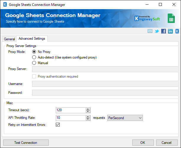 SSIS Google Sheets Connection - Advanced Settings
